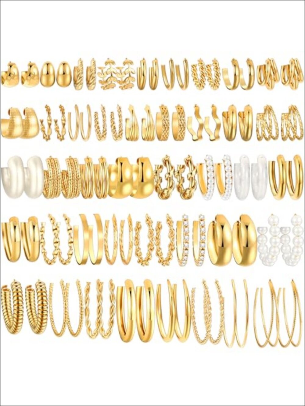 Gold Hoop Earrings Set 42 Pairs Pearl Twisted Chunky Hypoallergenic